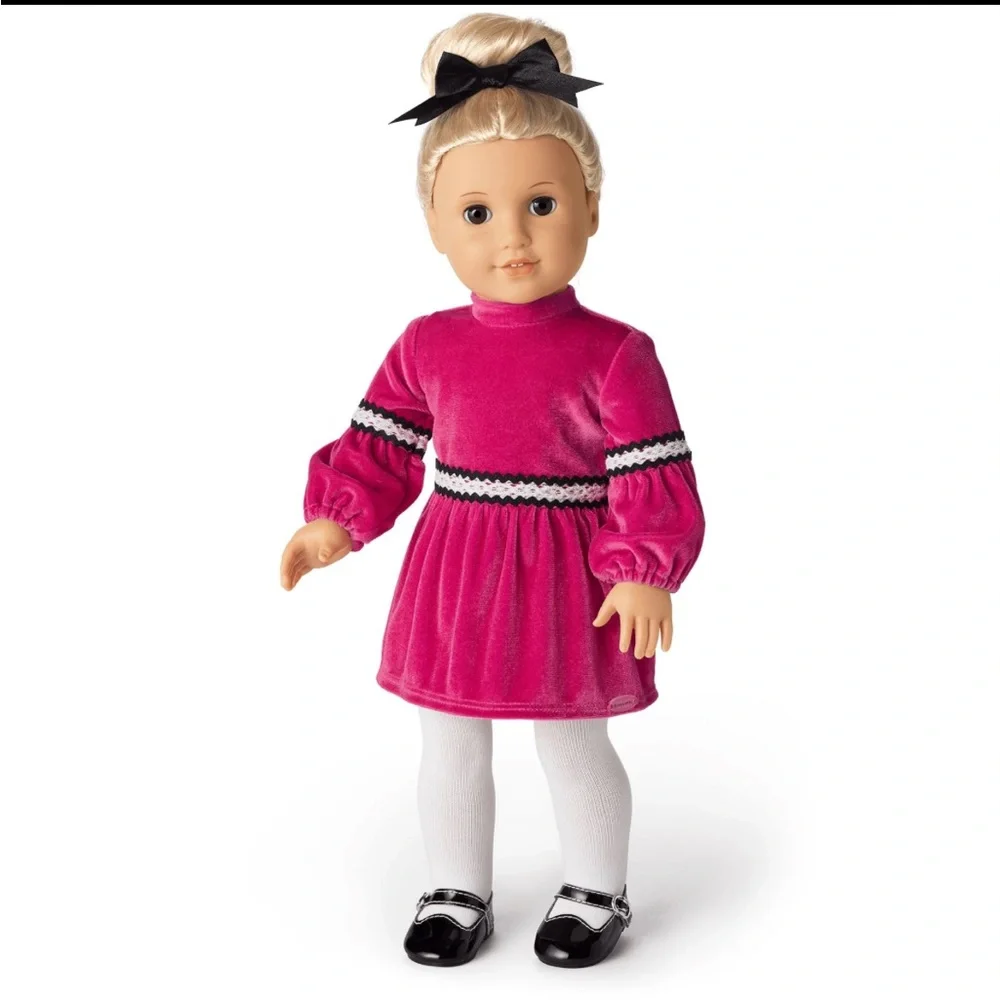 NEW American Girl JULIE CHRISTMAS OUTFIT II Velvet Dress Hair Bow Tights Shoes